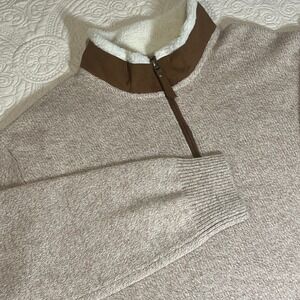 ORVIS Stowe Lambswool Quarter Zip Pullover Sweater Sherpa Collar Beige Mens XXL